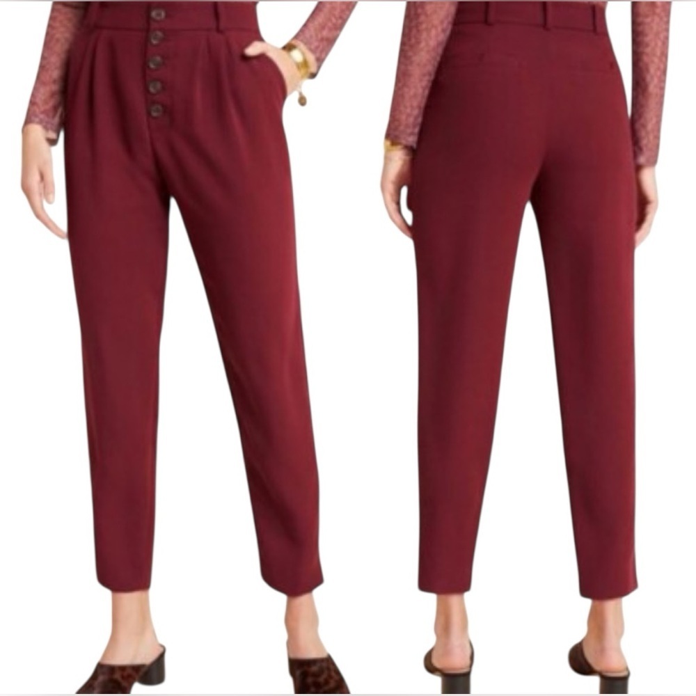 Anthropologie Sasha
Button-Fly Tapered Trousers (wine-Sz/8